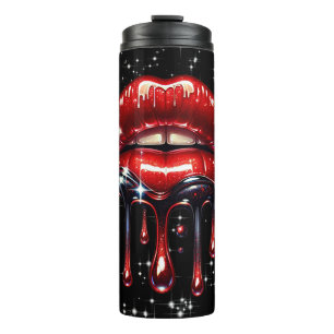 Red Lips Dripping Glitter Glam Sparkle Thermal Tumbler