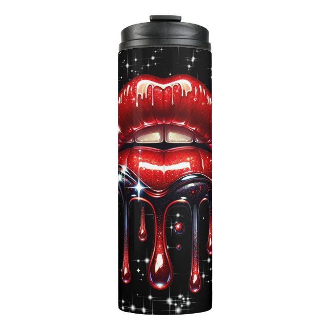 Red Lips Dripping Glitter Glam Sparkle Thermal Tumbler (Front)