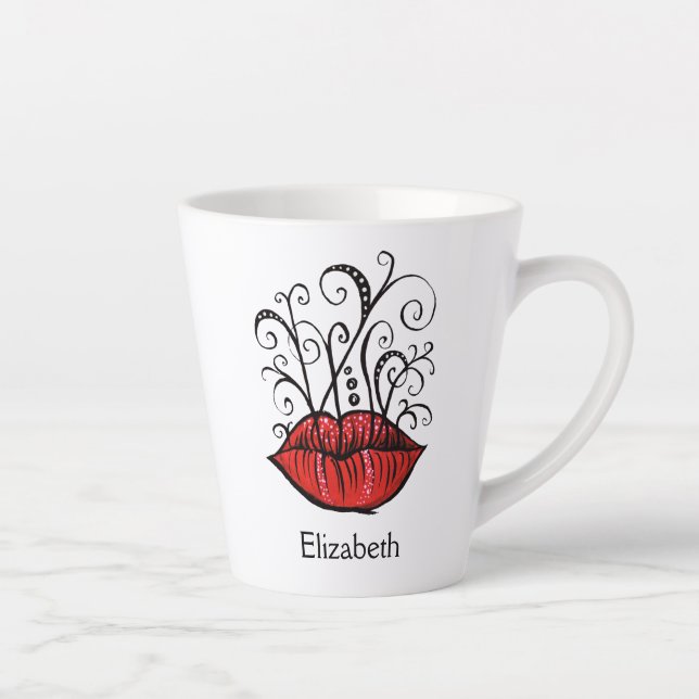 Red Lips Girly Name Fashionista Makeup Latte Mug (Right)
