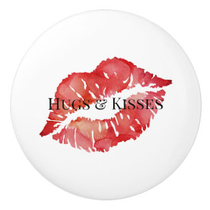 Red Lips Hugs & Kisses Ceramic Knob