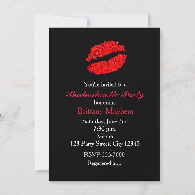 Red Lips KISS Bachelorette Party Invitation (Front)
