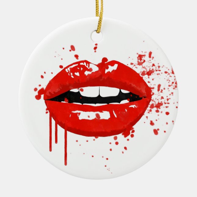 Red lips kiss beauty fashion makeup ceramic tree decoration (Front)