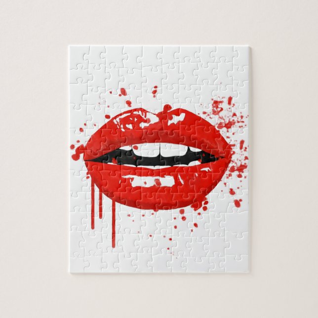 Red lips kiss beauty fashion makeup jigsaw puzzle (Vertical)
