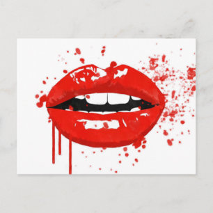 Red lips kiss beauty fashion makeup postcard
