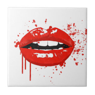 Red lips kiss beauty fashion makeup tile