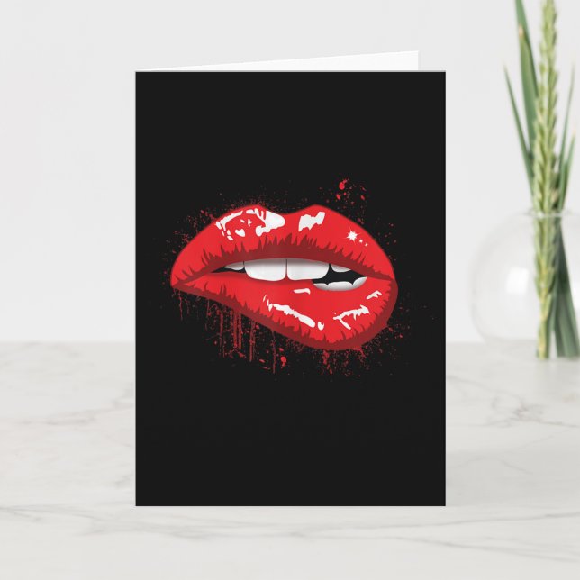 Red Lips Kiss Girl T Shirt Birthday Christmas Gift Card (Front)