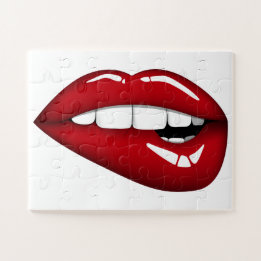 Red lips kiss girly funny unique white adult outd jigsaw puzzle