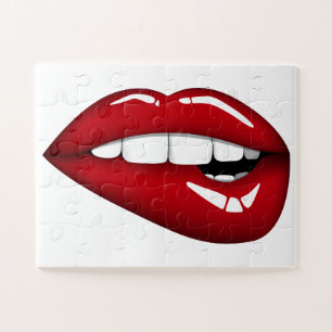 Red lips kiss girly funny unique white adult  outd jigsaw puzzle