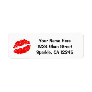 Red Lips Kiss Glam Birthday Party Address Label