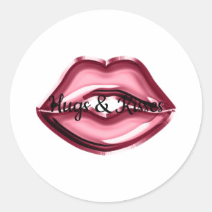 Red Lips Kiss Hearts Classic Round Sticker