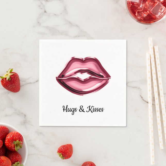 Red Lips Kiss Hearts Napkin (Insitu)