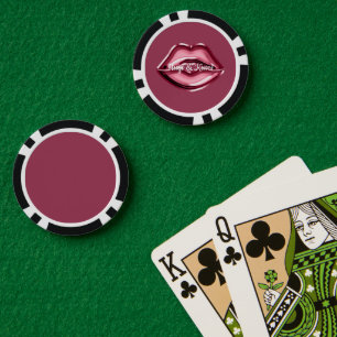 Red Lips Kiss Hearts Poker Chips