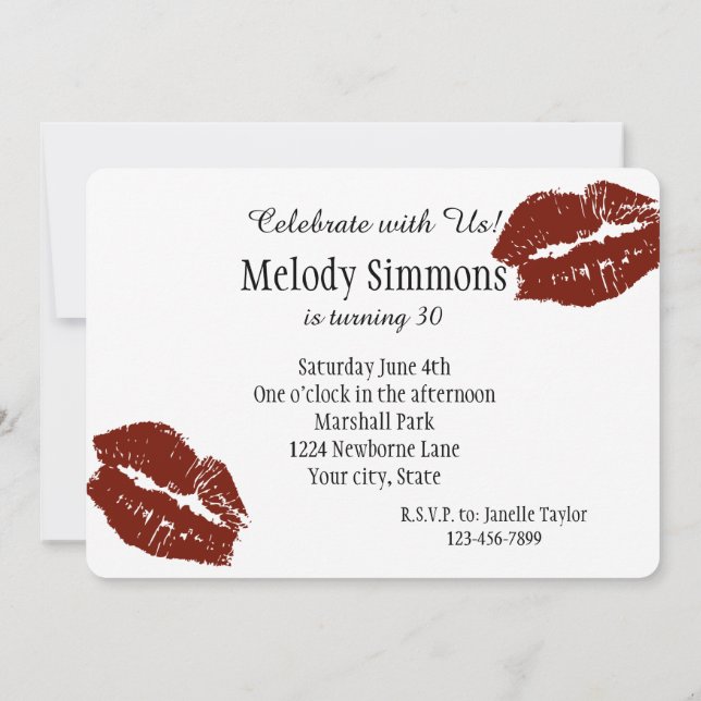 Red Lips Kiss Invitation (Back)