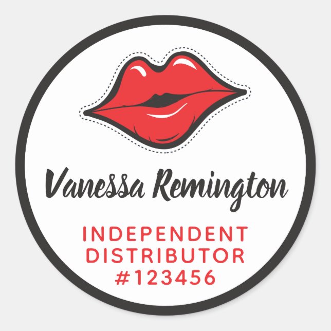 Red Lips Kiss Lipstick & Beauty Distributor Custom Classic Round Sticker (Front)