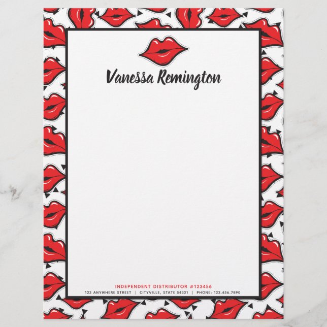 Red Lips Kiss Lipstick & Beauty Distributor Custom Customised Letterhead (Front)