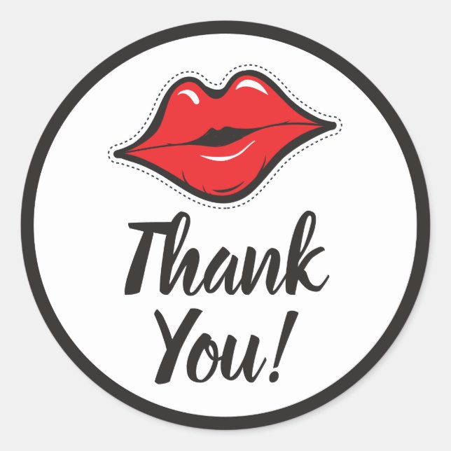 Red Lips Kiss Lipstick & Beauty Supply Thank You Classic Round Sticker (Front)