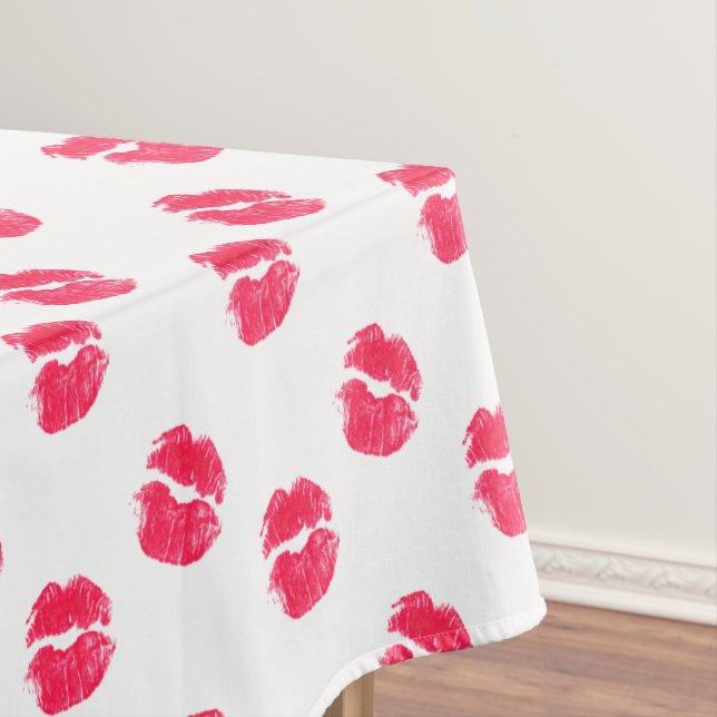 Red Lips Kiss Lipstick Kisses Valentine's Day Love Tablecloth (In Situ)