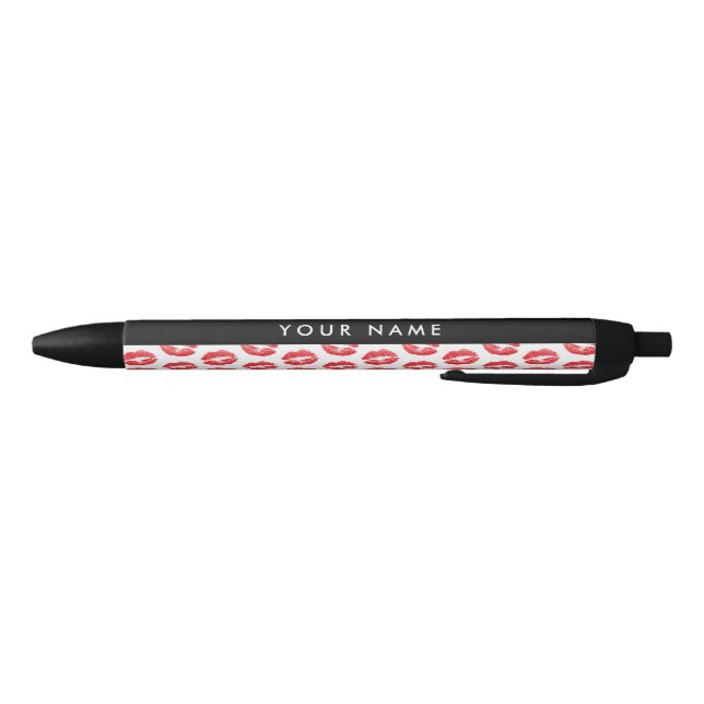 Red Lips, Kiss, Lipstick, Your Name, Personalise Black Ink Pen (Bottom)