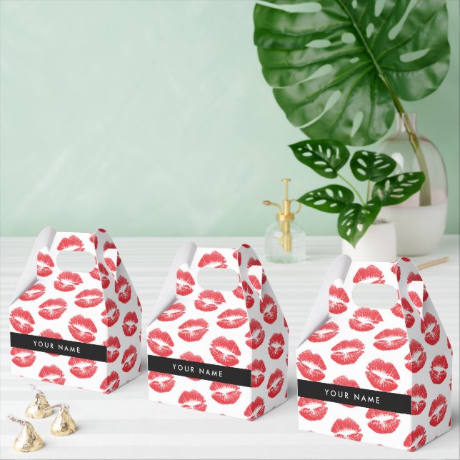 Red Lips, Kiss, Lipstick, Your Name, Personalise Favour Box (Multiple)