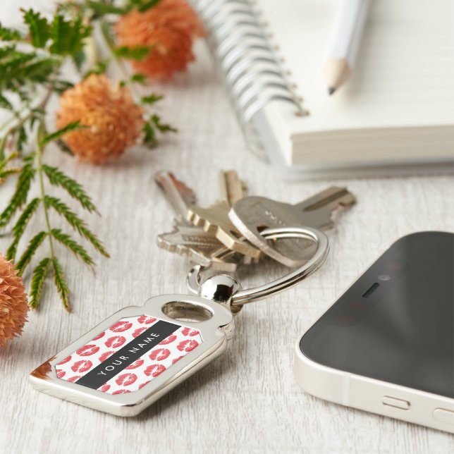 Red Lips, Kiss, Lipstick, Your Name, Personalise Key Ring (Side)