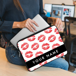 Red Lips, Kiss, Lipstick, Your Name, Personalise Laptop Sleeve