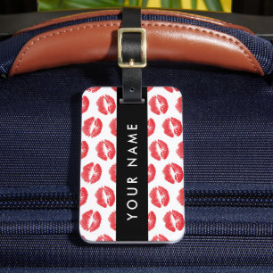 Red Lips, Kiss, Lipstick, Your Name, Personalise Luggage Tag