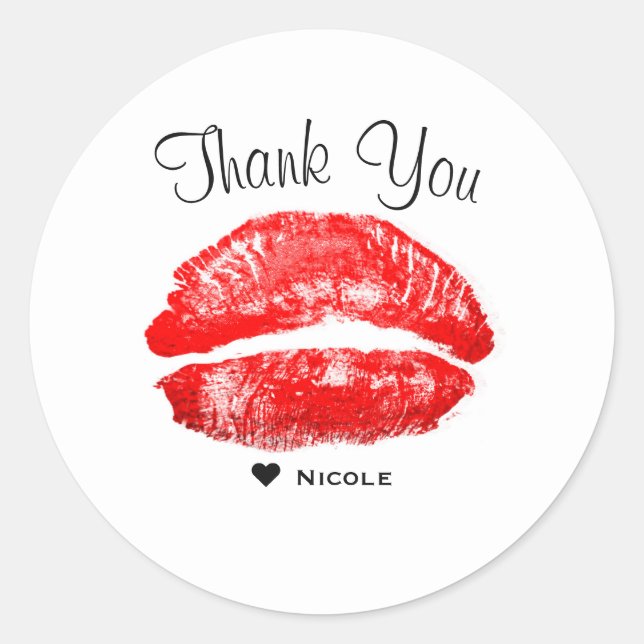 Red Lips Kiss Makeup Beauty Glam Chic Custom Classic Round Sticker (Front)