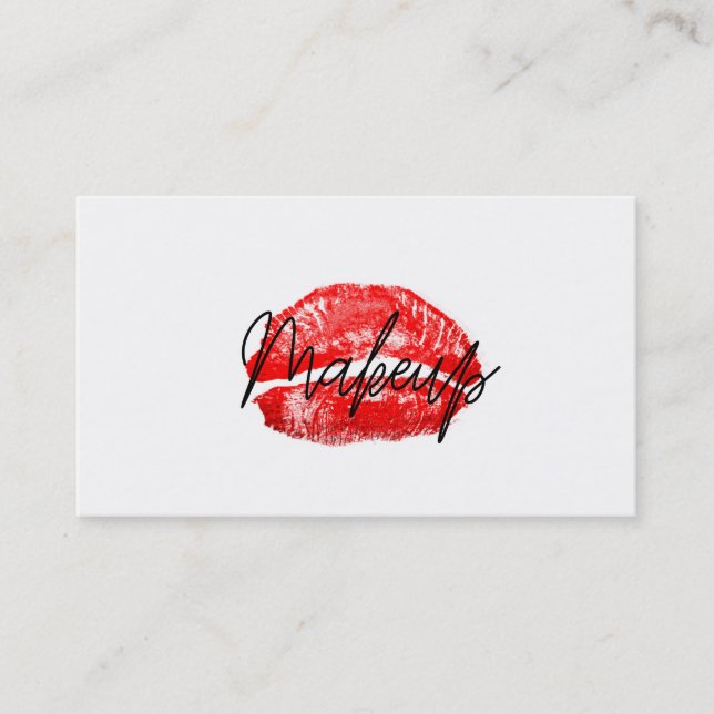 Red Lips Kiss Makeup Beauty Glam Chic White Business Card (Front)
