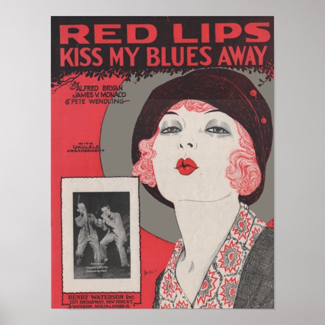 Red lips kiss my blues away poster (Front)