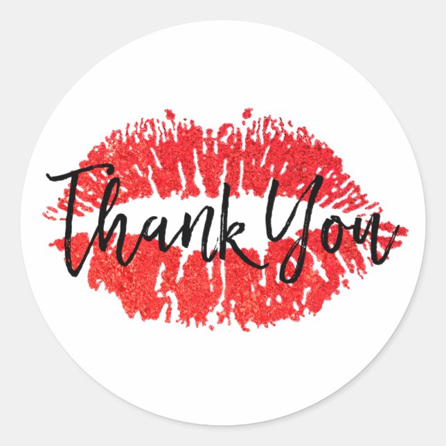 Red Lips Kiss Thank You Classic Round Sticker (Front)