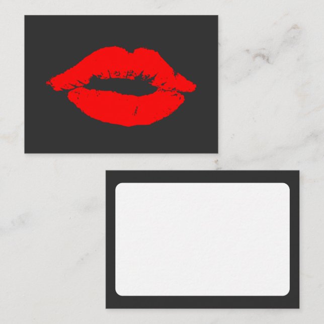 Red Lips Kisses Kiss Charcoal Grey Enclosure Card (Front/Back)