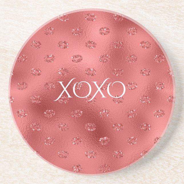 Red Lips Kisses XOXO Coaster (Front)
