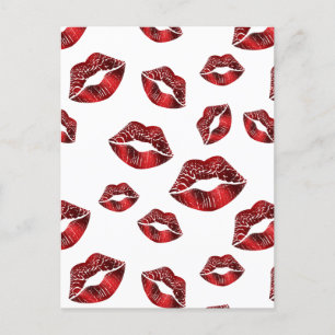 Red Lips Kissing Pattern Valentine's Day Postcard