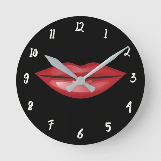 Red Lips Lipstick Kiss Glamour Glam Round Clock (Front)
