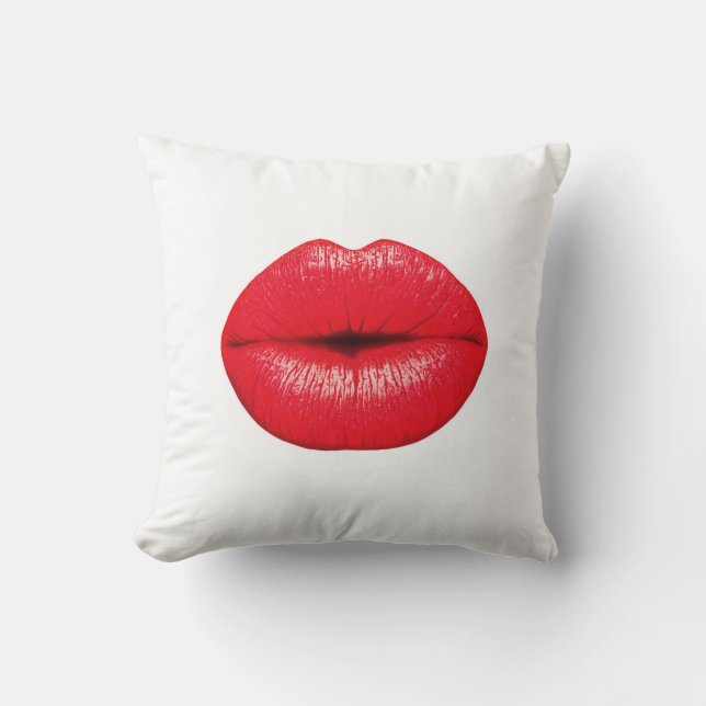 Red Lips lipstick kiss kiss pop art punk Cushion (Front)