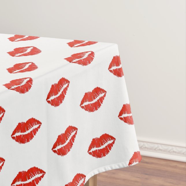 Red Lips Lipstick Kiss Love Valentine Bachelorette Tablecloth (In Situ)