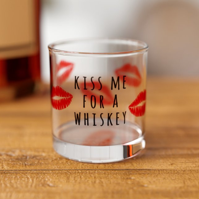 Red Lips Lipstick Kiss Me for A Whiskey Glass (Kiss me for a whiskey! A fun gift for your boyfriend (or girlfriend) this Valentine's Day)
