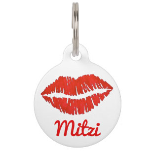 Red Lips Lipstick Kiss Me Valentine Love Makeup Pet Tag