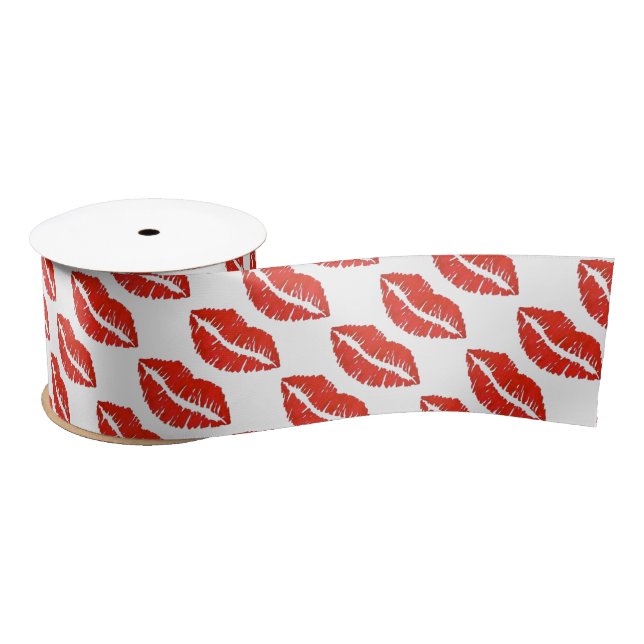 Red Lips Lipstick Kiss Print Love Valentine's Day Satin Ribbon (Spool)