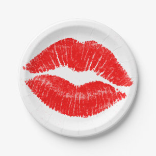 Red Lips Lipstick Lip Stain Makeup Beauty Paper Plate
