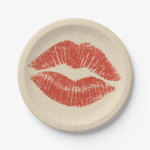 Red Lips Lipstick Lip Stain Makeup Beauty Paper Plate
