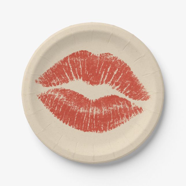 Red Lips Lipstick Lip Stain Makeup Beauty Paper Plate (Front)