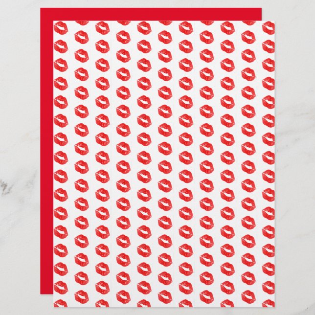 Red Lips Lipstick Pattern Scrapbook Paper  (Front/Back)