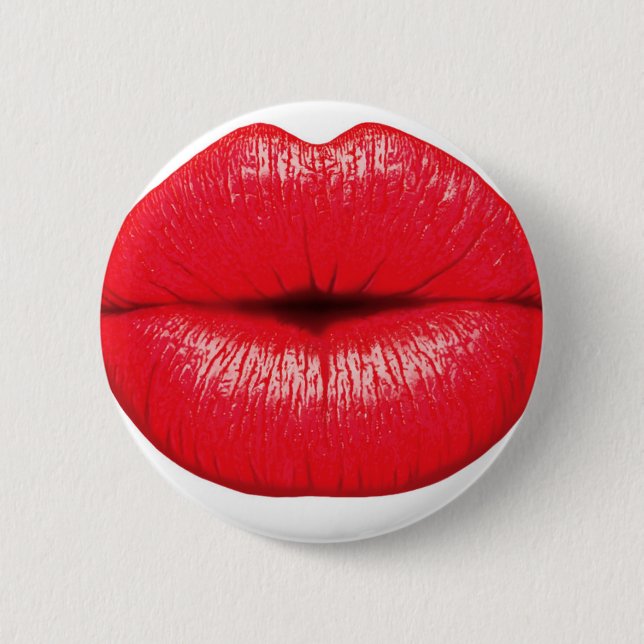Red Lips lipstick pop art kiss 6 Cm Round Badge (Front)