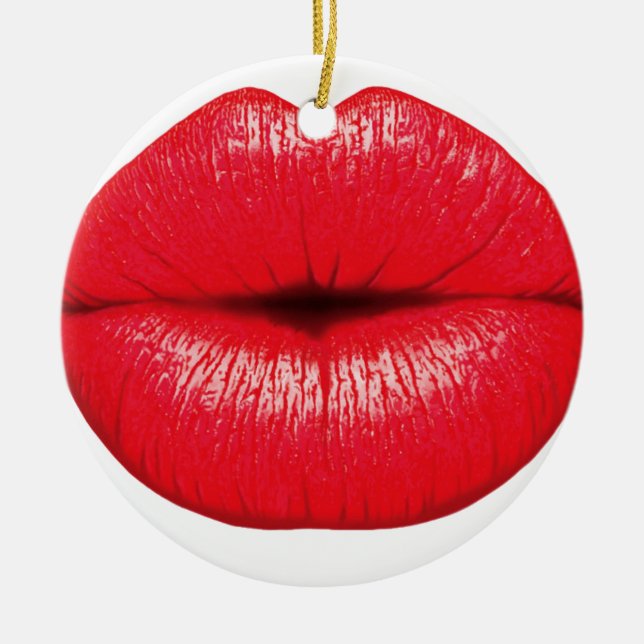 Red Lips lipstick pop art kiss Ceramic Tree Decoration (Front)