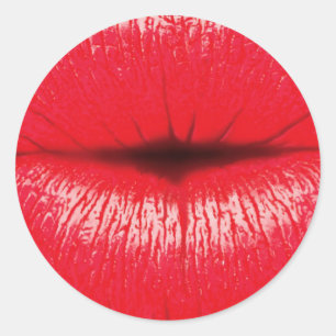 Red Lips lipstick pop art kiss Classic Round Sticker