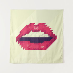 Red lips made of small triangles, pixelshipster,pi tapestry
