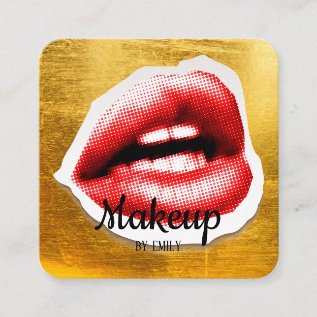 Red Lips Make up Artist Square Business Card (Front)