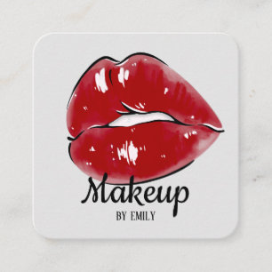 Red Lips Make up Artist Square Business Card