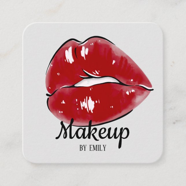 Red Lips Make up Artist Square Business Card (Front)